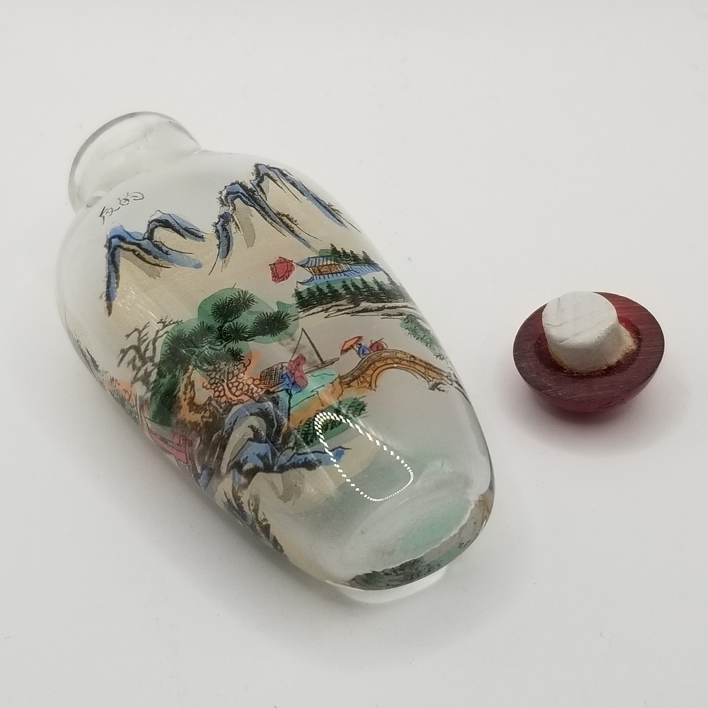 Lead Crystal Reverse Painted Perfume Bottle Miniature Snuff Japanese Asian 3" - Picture 2 of 12